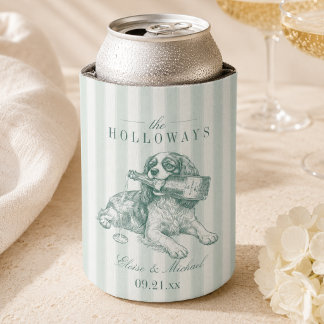 Sage Green Stripe King Cavalier Champagne Wedding Can Cooler
