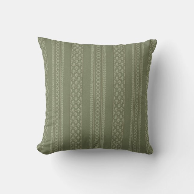 Sage Green Stripe Lines Elegant Mid Century Throw Pillow (Front)