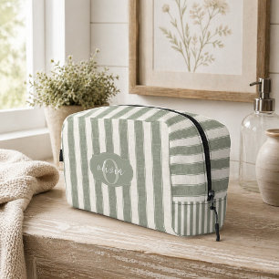 Sage Green Stripe Pattern with Personalized Name Dopp Kit
