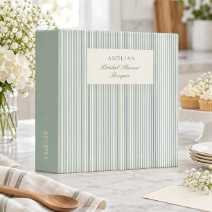 Sage Green Stripe Script Bridal Shower Recipes Binder