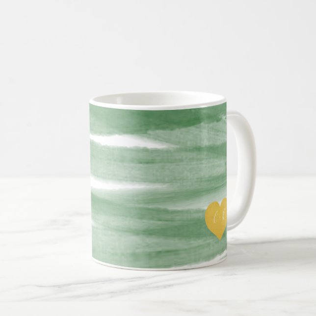 Sage Green Stripe Watercolor Monogramme Coffee Mug (Devant droit)