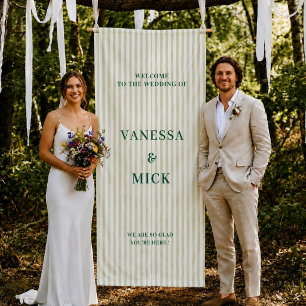 Sage Green Stripe Wedding Welcome Rehearsal Party Banner