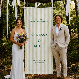 Sage Green Stripe Wedding Welcome Rehearsal Party Banner