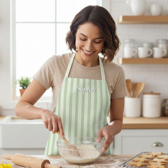 Sage Green Stripe Women's Custom Apron (Creator Uploaded)