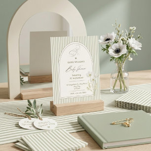 Sage Green Striped Floral Baby Shower Invitation