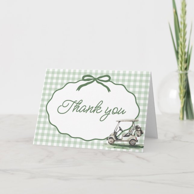 Sage Green Striped Frame Bow Matcha Thank you card (Front)