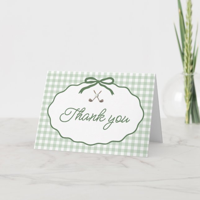Sage Green Striped Frame Bow Matcha Thank you card (Front)