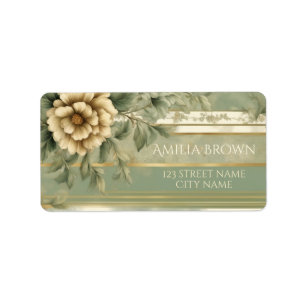 Sage green striped gold flower address label