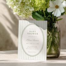 Sage Green Striped Preppy Baby Shower Invitation