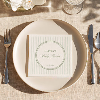 Sage Green Striped Preppy Baby Shower Napkin