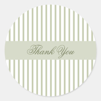 Sage Green Striped Thank You Classic Round Sticker