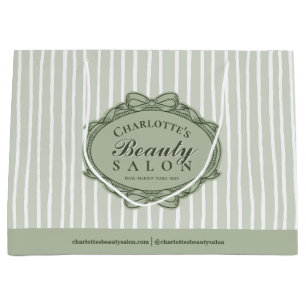 Sage Green Striped Vintage Frame Beauty Salon Large Gift Bag
