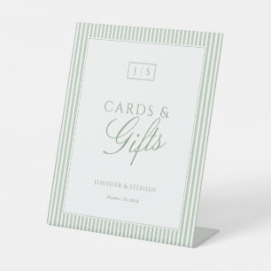 Sage Green Striped Wedding Cards and Gifts Sign