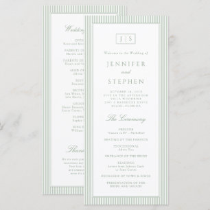 Sage Green Striped Wedding Program