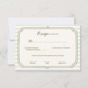 Sage Green Striped Wedding RSVP Card 
