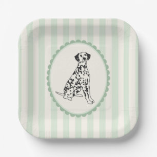 Sage Green Stripes and Black Dalmatian Paper Plate