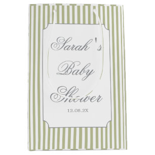 Sage Green Stripes Baby Shower Medium Gift Bag
