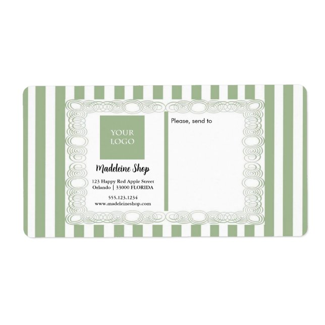 Sage Green Stripes & Curly Frame & Logo (Front)