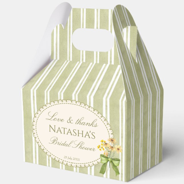 Sage green stripes elegant bridal shower favours favor box (Front)