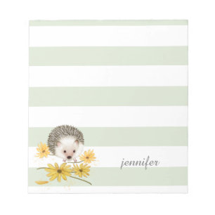 Sage green stripes hedgehog notepad