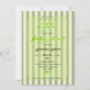 Sage Green Stripes Love You So Matcha Baby Shower Invitation