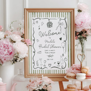 Sage green Stripes old money  bridal shower  Poster