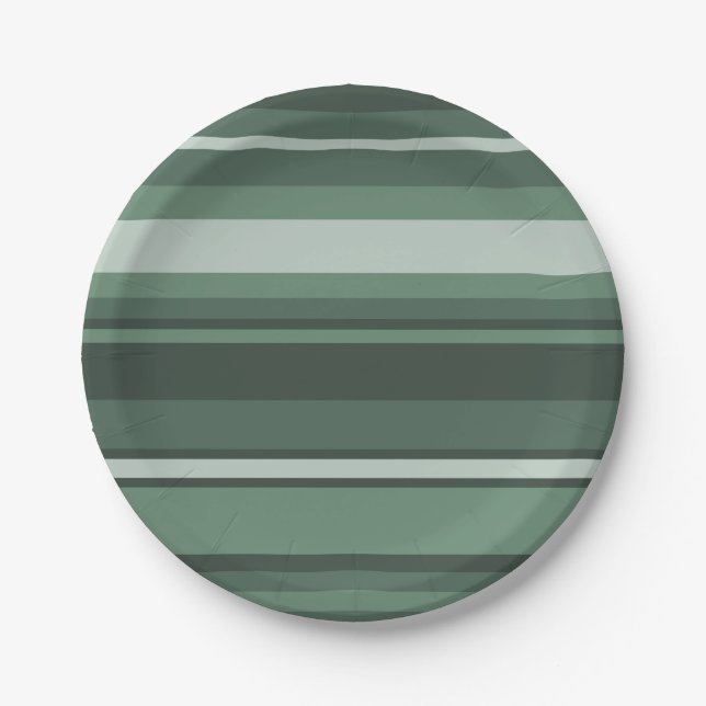 Sage green stripes paper plate (Front)