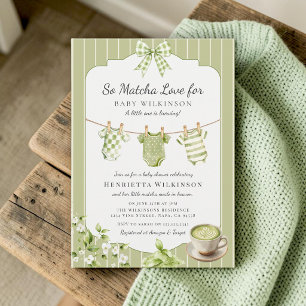 Sage Green Stripes "So Matcha Love" Baby Shower Invitation