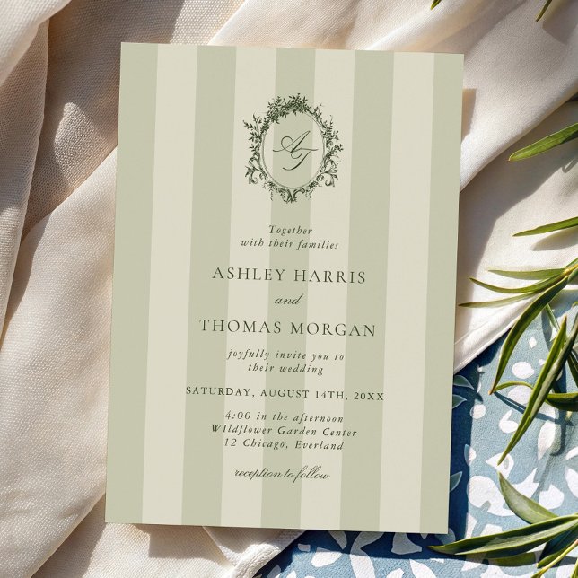 Sage Green Stripes Wedding Invitation (Creator Uploaded)