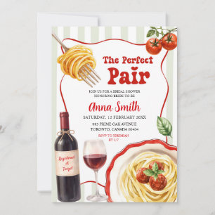 Sage Green Stripes Wine and Pasta Bridal Shower Invitation