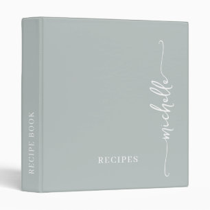 Sage Green Stylish Monogram Cookbook Recipe  Binder