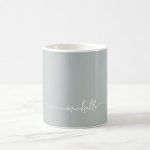 Sage Green Stylish Monogram Signature Script Coffee Mug