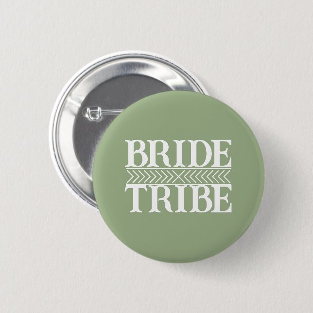 Sage Green Stylized Bride Tribe 2 Inch Round Button (Front & Back)