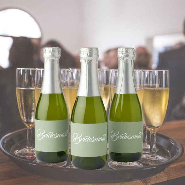 Sage Green Stylized Script Wedding Bridesmaid Sparkling Wine Label (In Situ Wedding)