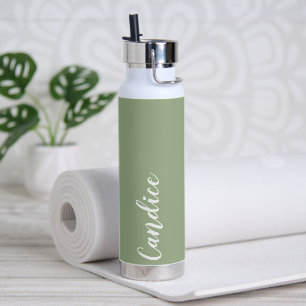 Sage Green Stylized Wedding Bridesmaid Name Water Bottle