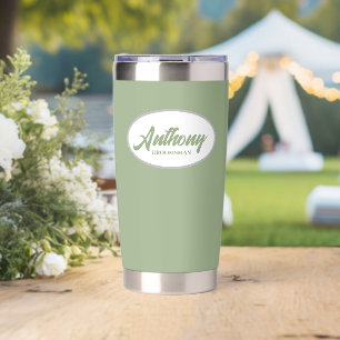 Sage Green Stylized Wedding Groomsman Name Insulated Tumbler
