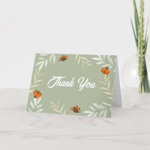 Sage Green Summer Ladybug Greenery Baby Shower Thank You Card