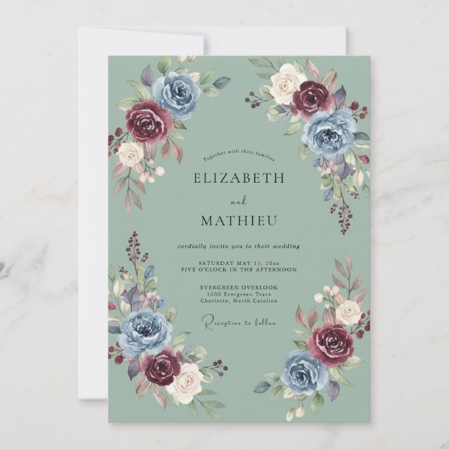 Sage Green Sumptuous Autumnal Wedding Invitation (Front)