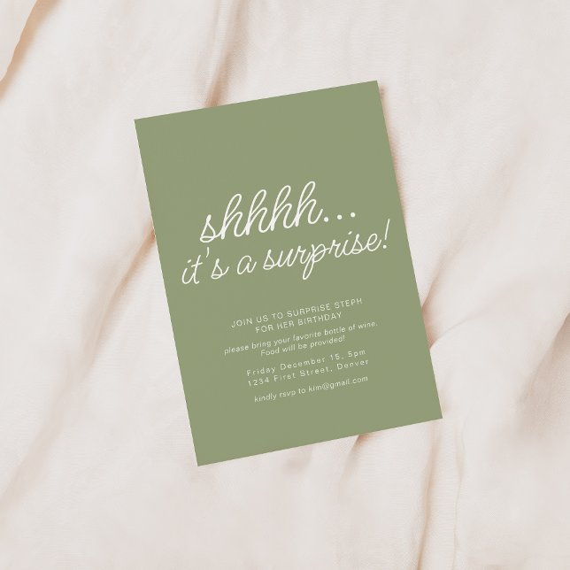 Sage Green Surprise Anniversaire Fête Invitation (Créateur téléchargé)