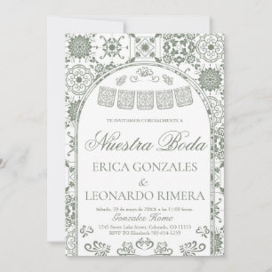 Sage Green Talavera Papel Picado Spanish Wedding Invitation