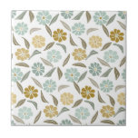 Sage green tan retro floral pattern tile<br><div class="desc">White background, decorated with a retro style floral pattern in sage green and light tan flowers.</div>
