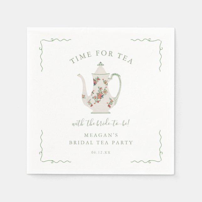 Sage Green Tea Bridal Shower Bridal Tea Party Napkin (Front)