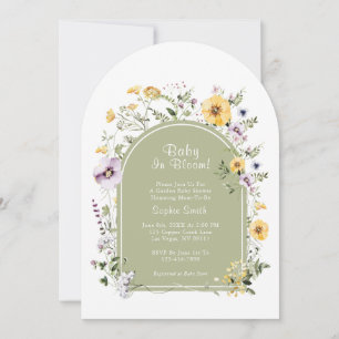 Sage Green Tea Party Baby In Bloom Baby Shower Invitation