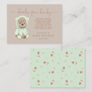 Sage Green Teddy Bear Baby Shower Book Request Enclosure Card