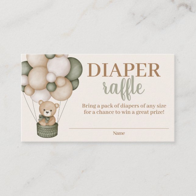 Sage Green Teddy Bear Diaper Raffle Enclosure Card (Front)