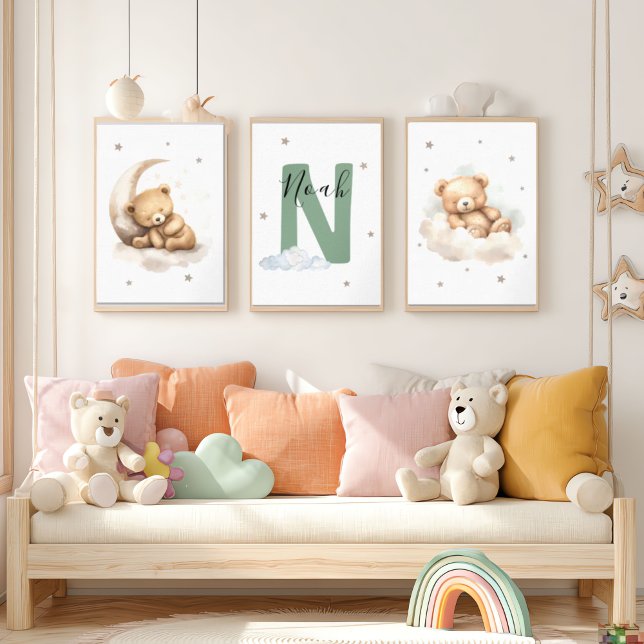 Sage Green Teddy Bear Nursery Wall Art (Créateur téléchargé)