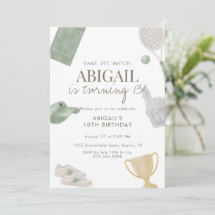 Sage Green Tennis 13th Birthday Party for Girls Invitation