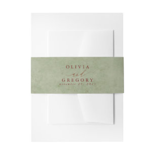 Sage Green & Terracotta Shades Text Colour Wedding Invitation Belly Band