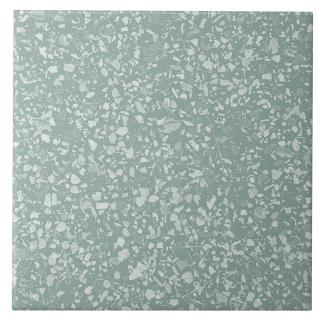 Sage Green Terrazzo Modern Minimal Stone Pattern Tile (Front)