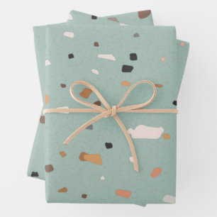 Sage green Terrazzo pattern Wrapping Paper Sheet
